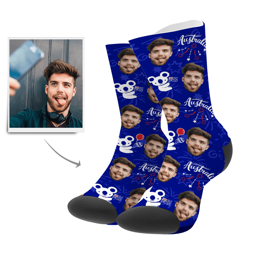 Custom Photo Socks Australia Koala Face Mash Socks - Giftlab