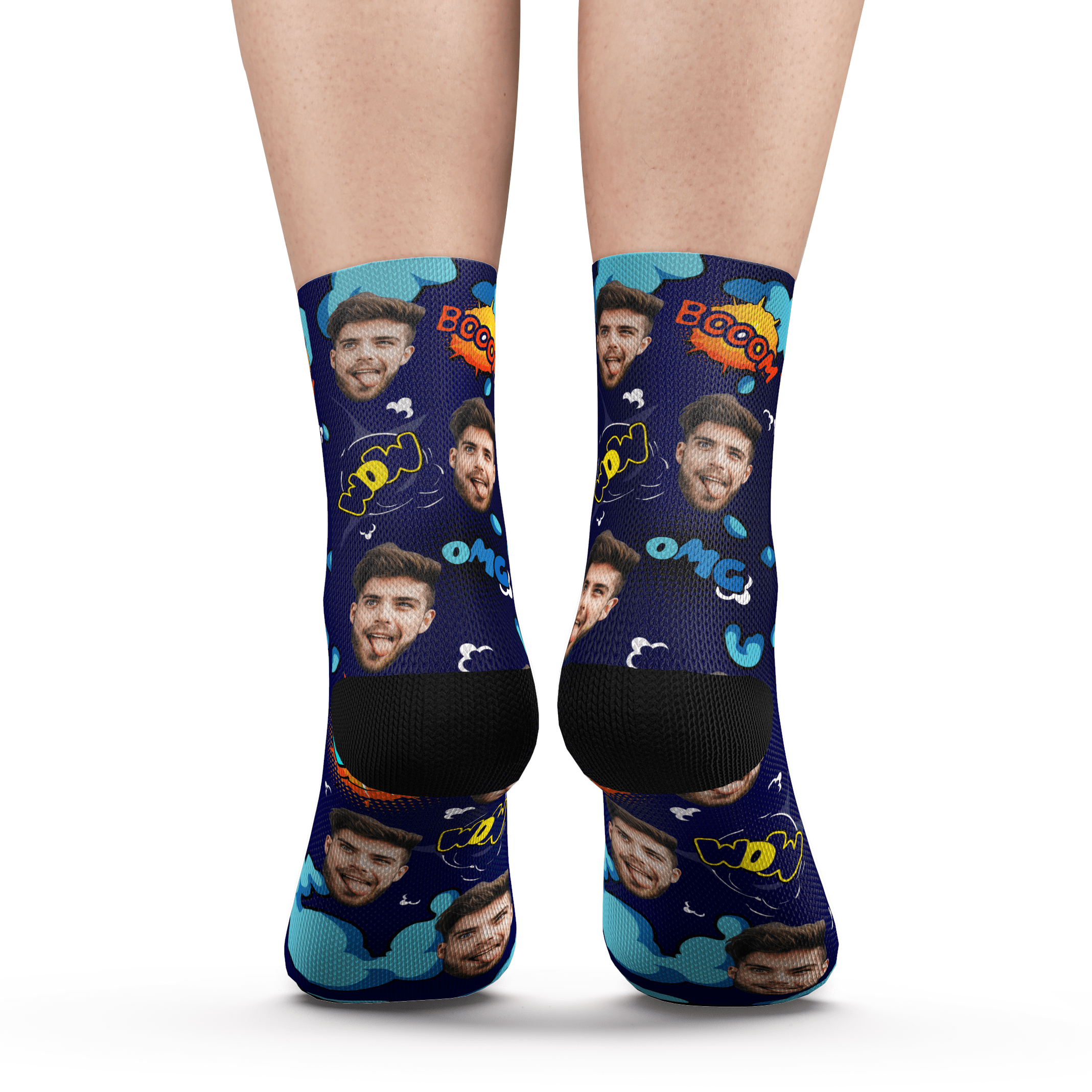 Custom Photo Socks Comic Bang Face Mash With Text Socks - Giftlab