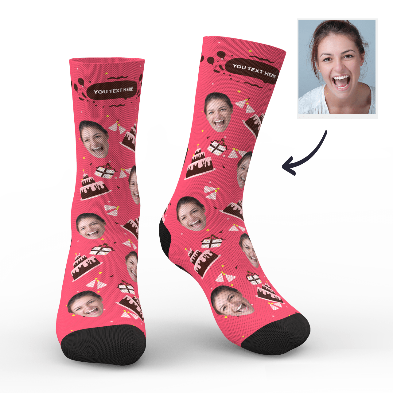 Custom Photo Socks Birthday Gift Face Mash With Your Text Socks - Giftlab