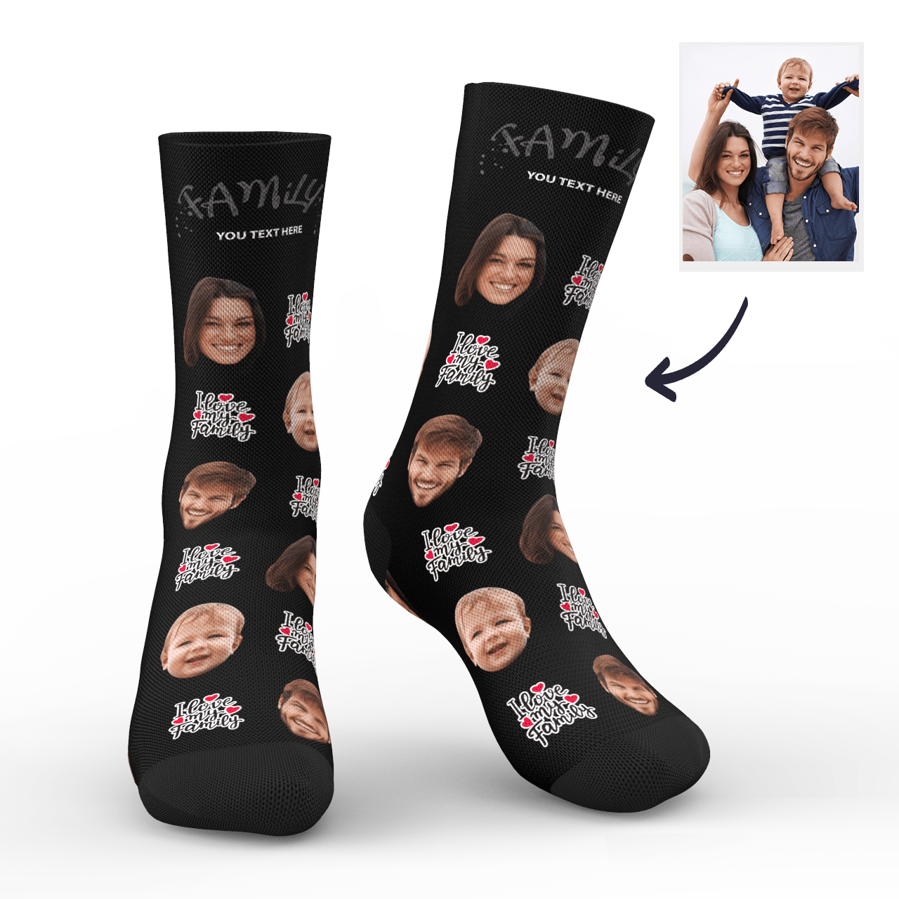 Custom Photo Socks Love Family Two Faces Mash Socks - Giftlab