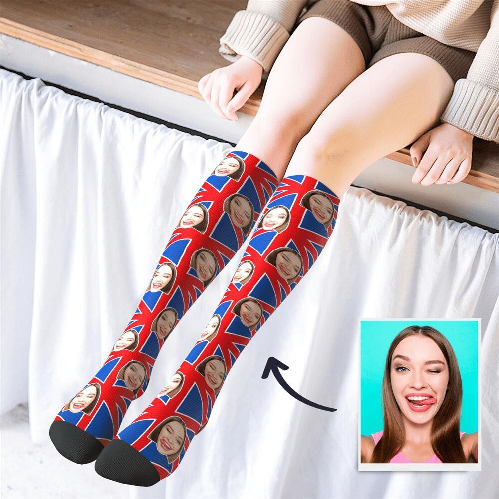Custom Photo Knee High UK Flag Socks - Giftlab