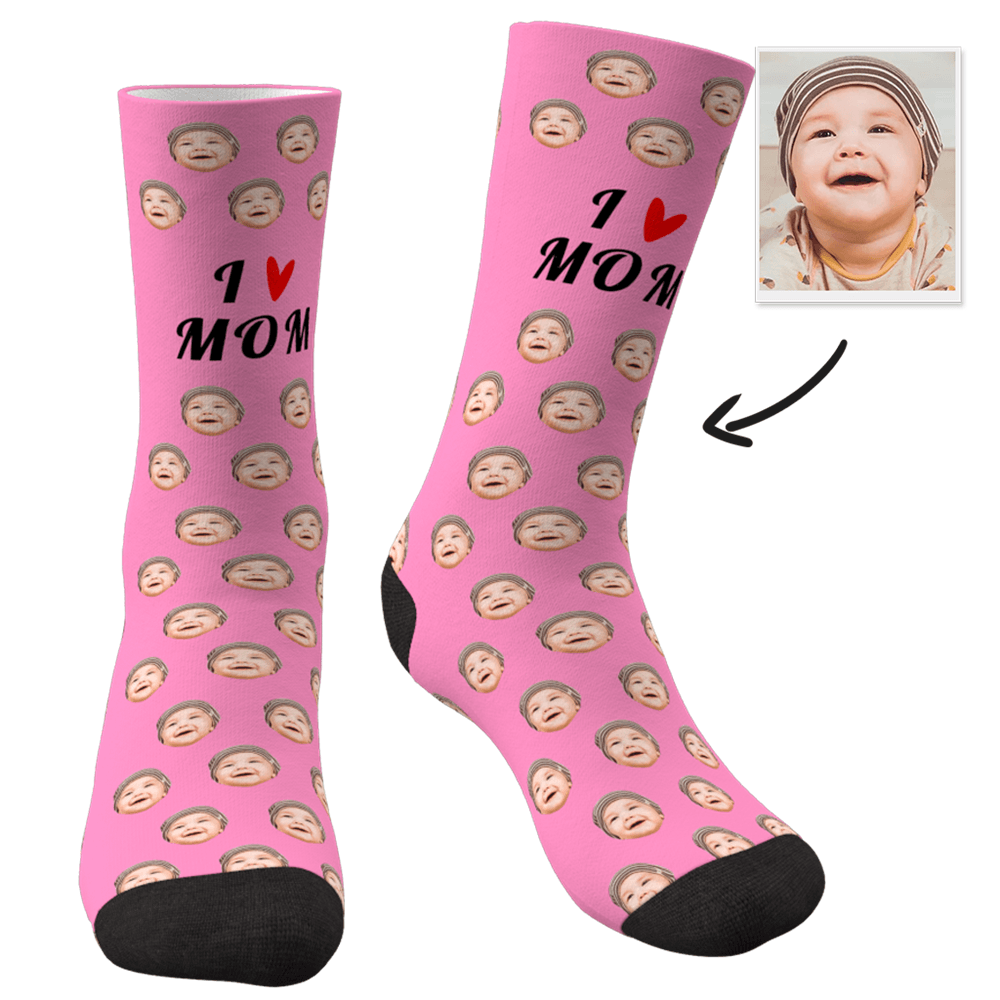 Mother's Day Gift Custom Photo Socks - "I Love Mom" Christmas Gift For Mom - Giftlab