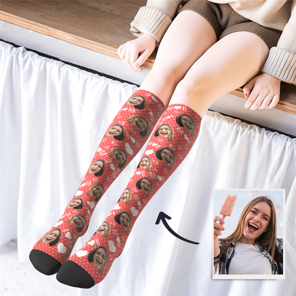 Custom Photo Knee High Socks I Love You - Giftlab