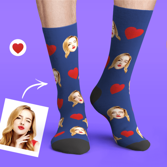 Custom Personalized Emoticons Face Socks with Love Heart Valentines Day Gifts