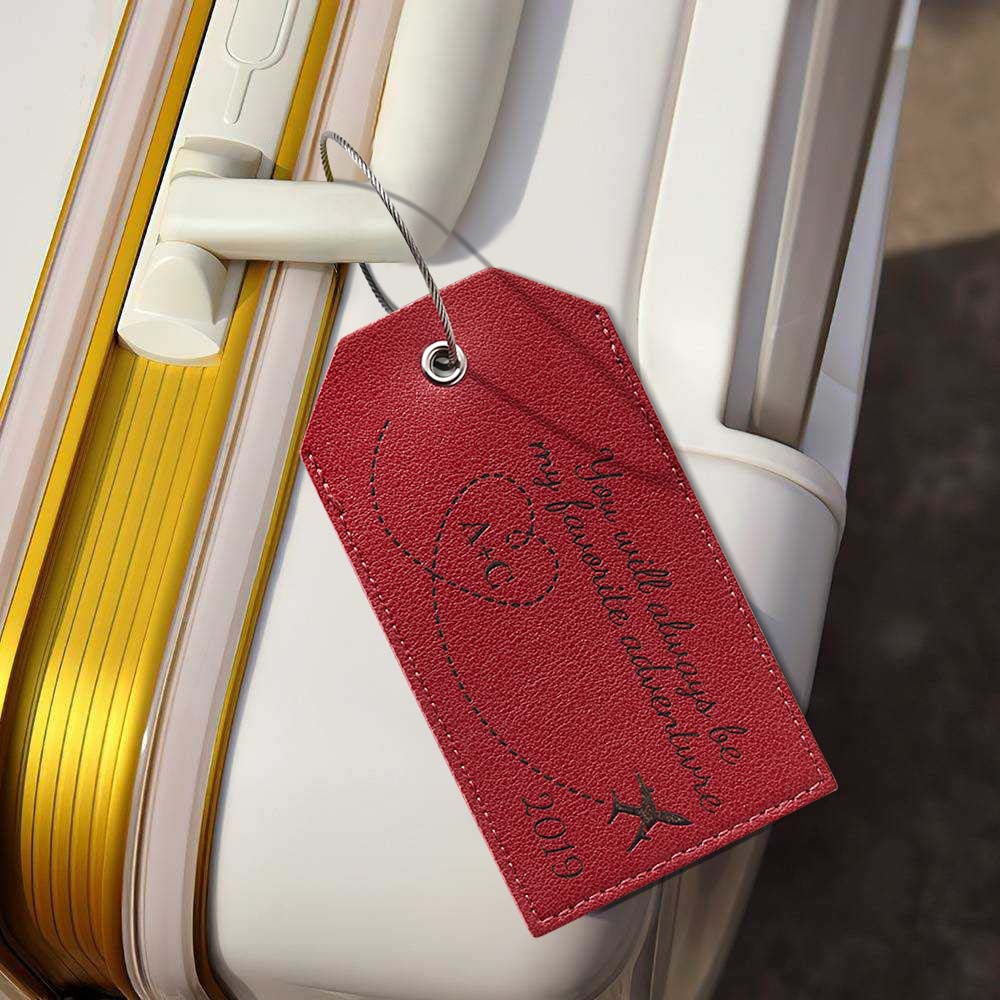 Personalized Engraved Leather Luggage Tag Creative Airplane Path Design Keychain Anniversary Gift - Giftlab