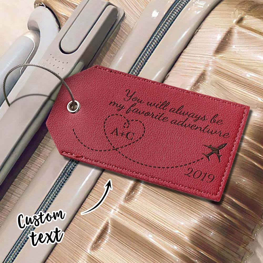 Personalized Engraved Leather Luggage Tag Creative Airplane Path Design Keychain Anniversary Gift - Giftlab