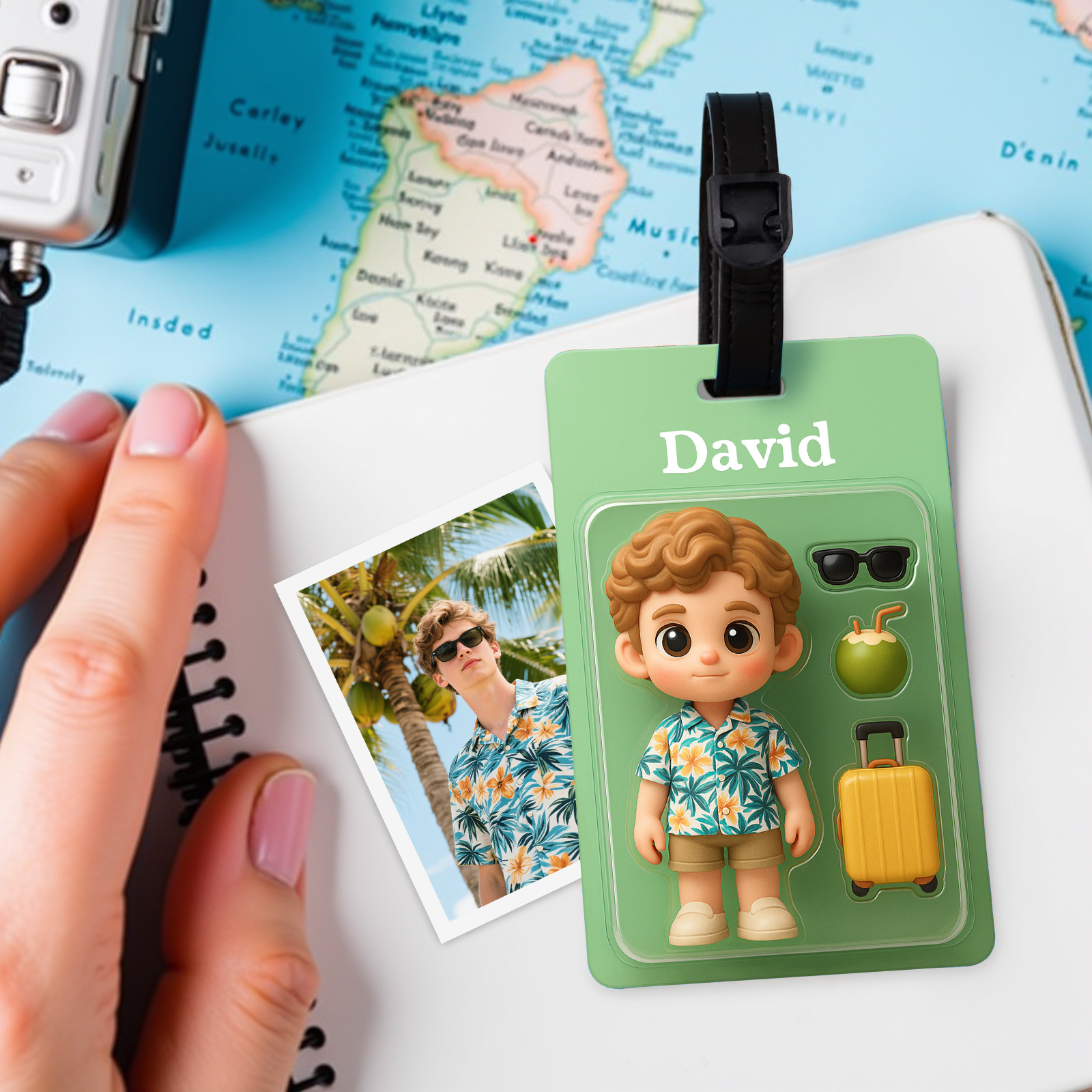 Fully Body Custom Photo Cartoon Character Traveling Luggage Tag with Name 2D Printing Travel Accessory Gift for Travel Lover