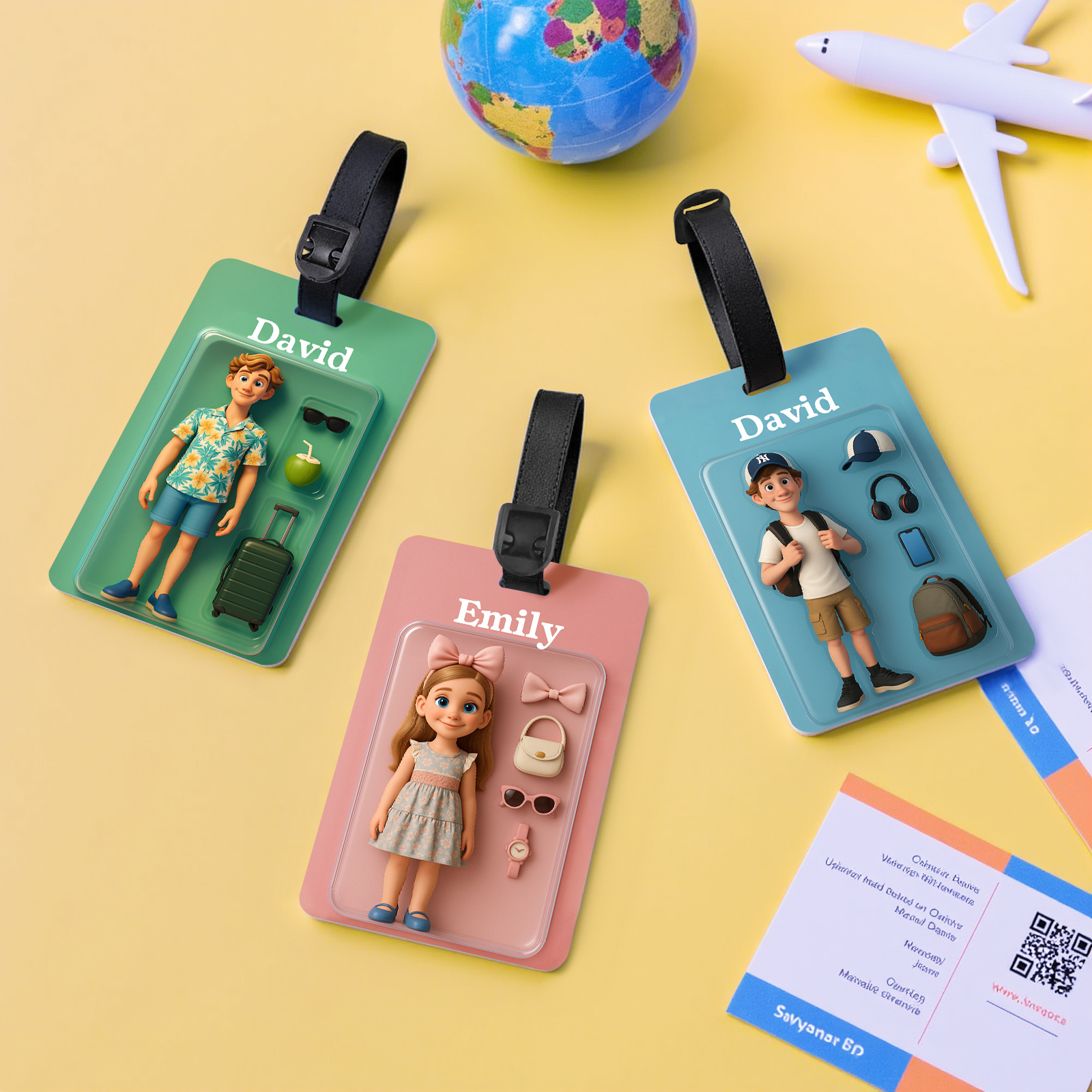 Fully Body Custom Photo Cartoon Character Traveling Luggage Tag with Name 2D Printing Travel Accessory Birthday Gift for Travel Lover