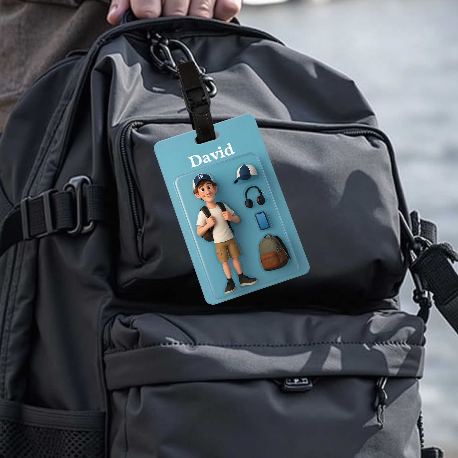 Fully Body Custom Photo Cartoon Character Traveling Luggage Tag with Name 2D Printing Travel Accessory Birthday Gift for Travel Lover