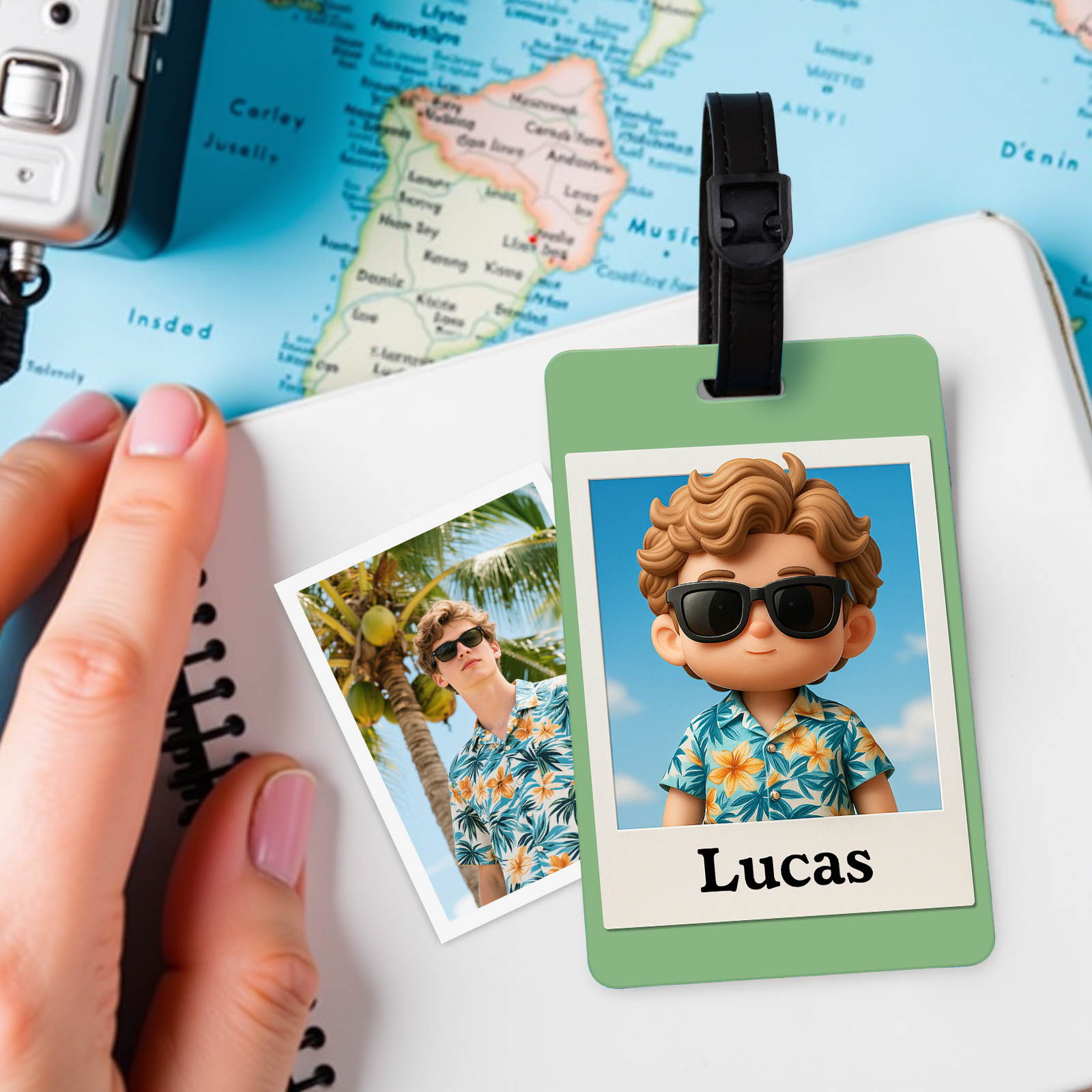 Fully Body Custom Cartoon Character Traveling Luggage Tag with Name and Photo 2D Printing Travel Accessory Gift for Travel Lover