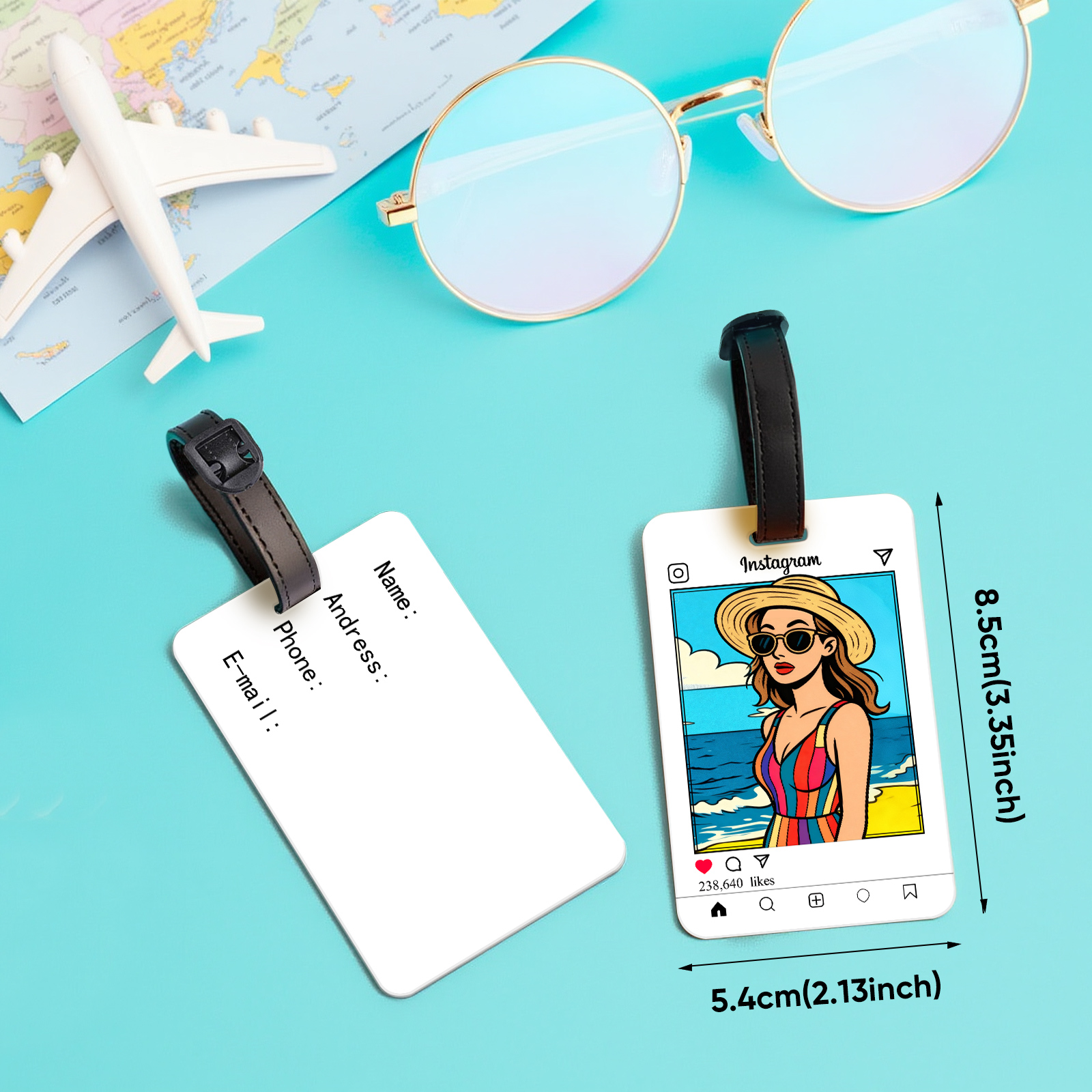 Fully Body Custom Cartoon Character Traveling Luggage Tag with Name and Photo 2D Printing Travel Accessory Birthday Gift for Travel Lover
