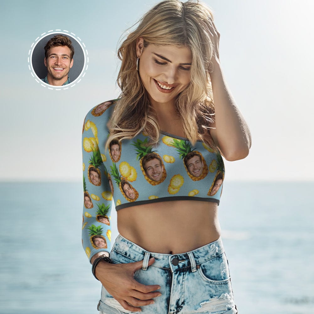 One Shoulder Long Sleeve T-Shirt With Face Pineapple One Shoulder Top Gifts for Her - Giftlab