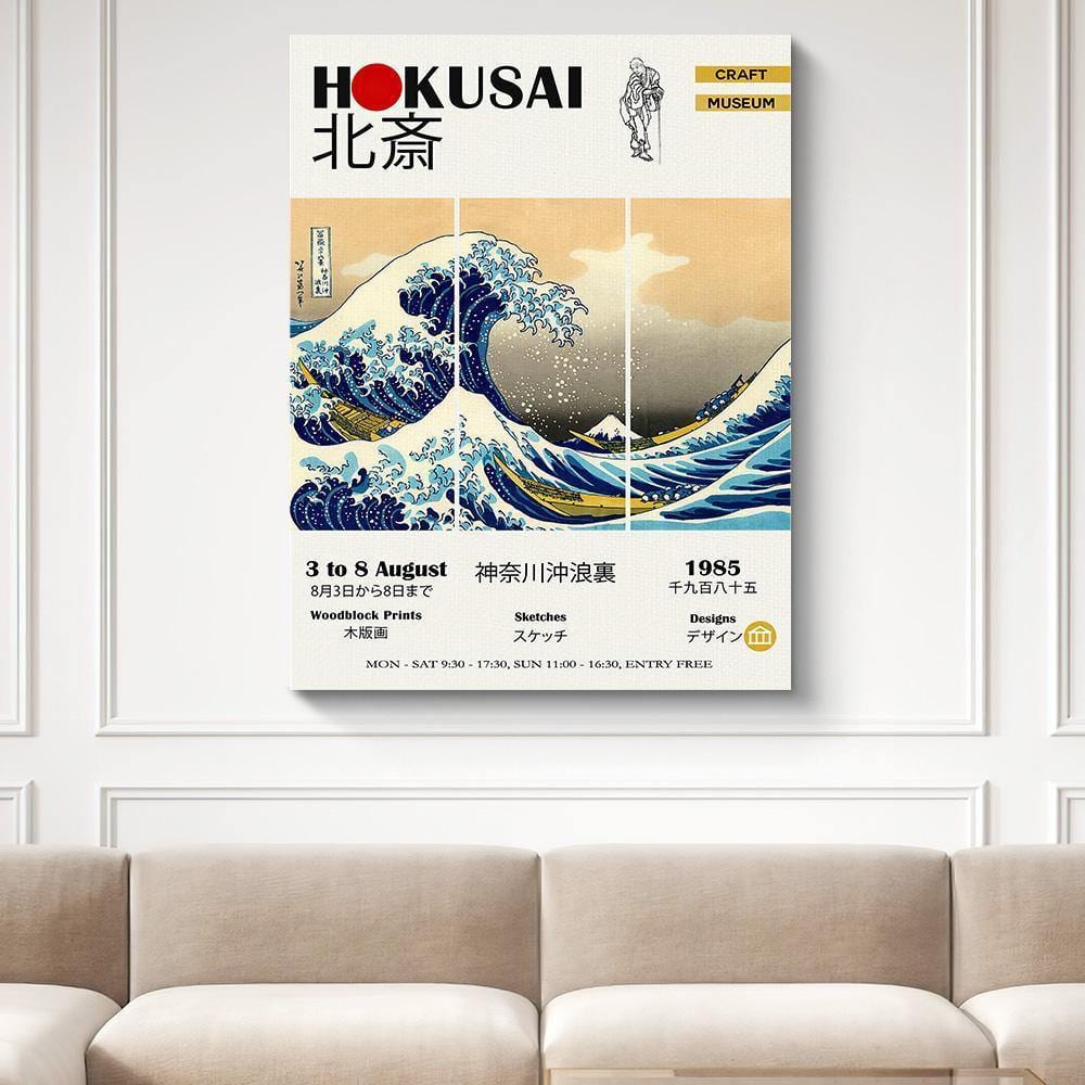 Custom Photo Canvas The Great Wave Exhibition Poster Hokusai - Giftlab