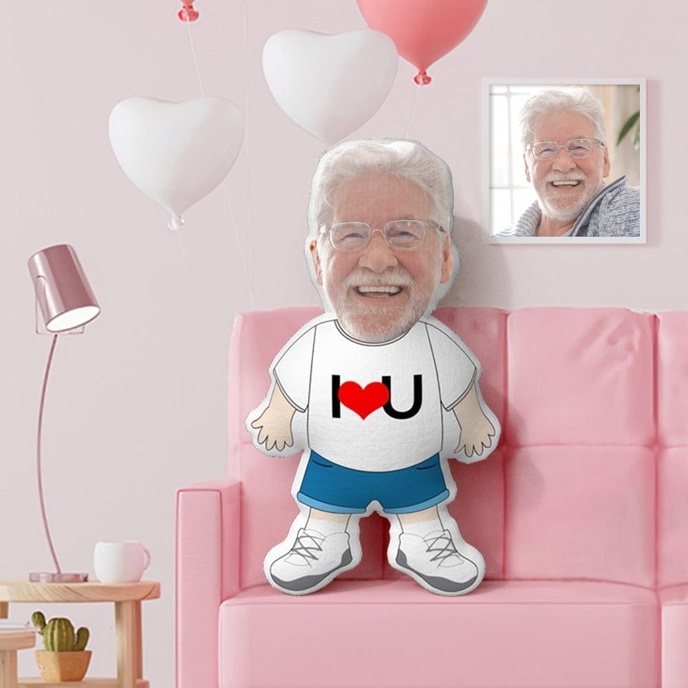 I LOVE YOU Minime Throw Pillow Custom Face Teddy Personalized Photo Minime Pillow for Dad - Giftlab