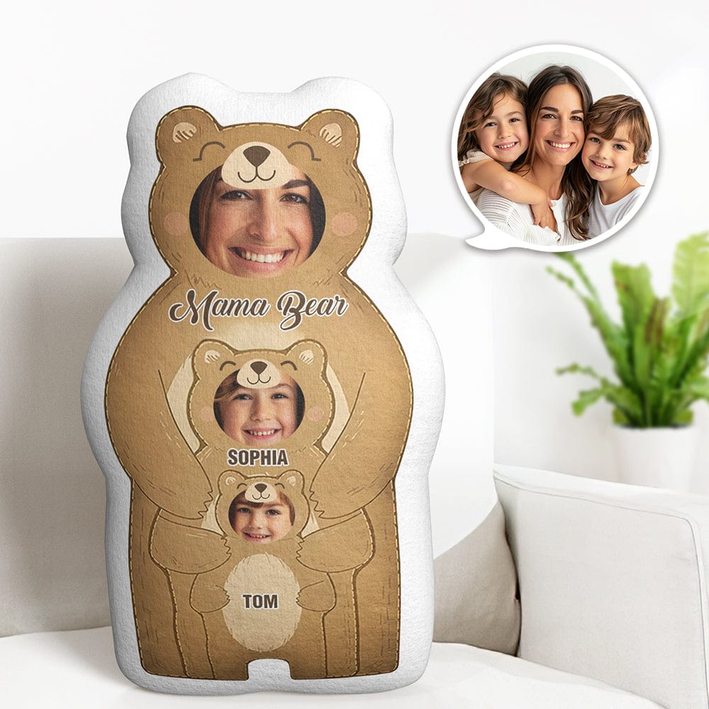 Custom Photo Pillow Bear Mom with Kids Personalized Names Gifts for Mom - Giftlab