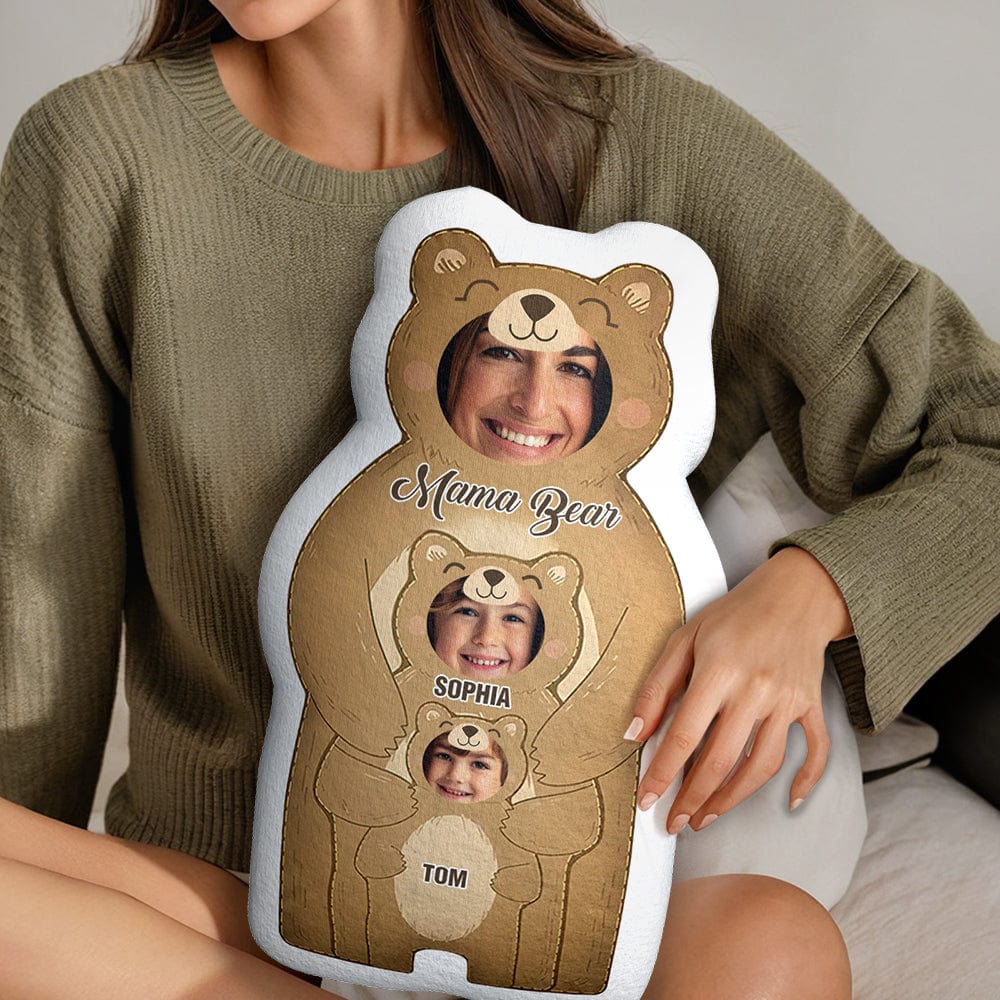 Custom Photo Pillow Bear Mom with Kids Personalized Names Gifts for Mom - Giftlab