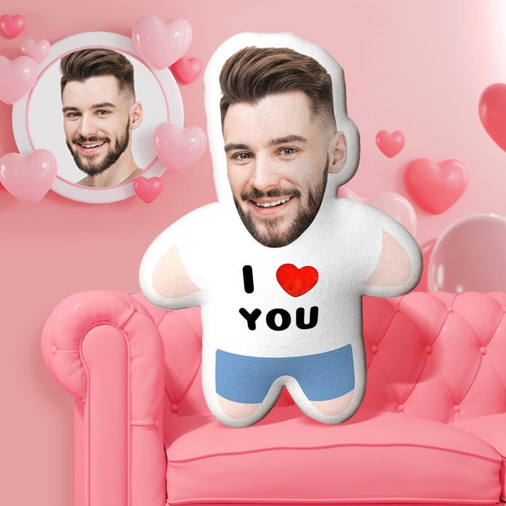 I LOVE YOU Minime Throw Pillow Custom Face Teddy Personalized Photo Minime Pillow - Giftlab