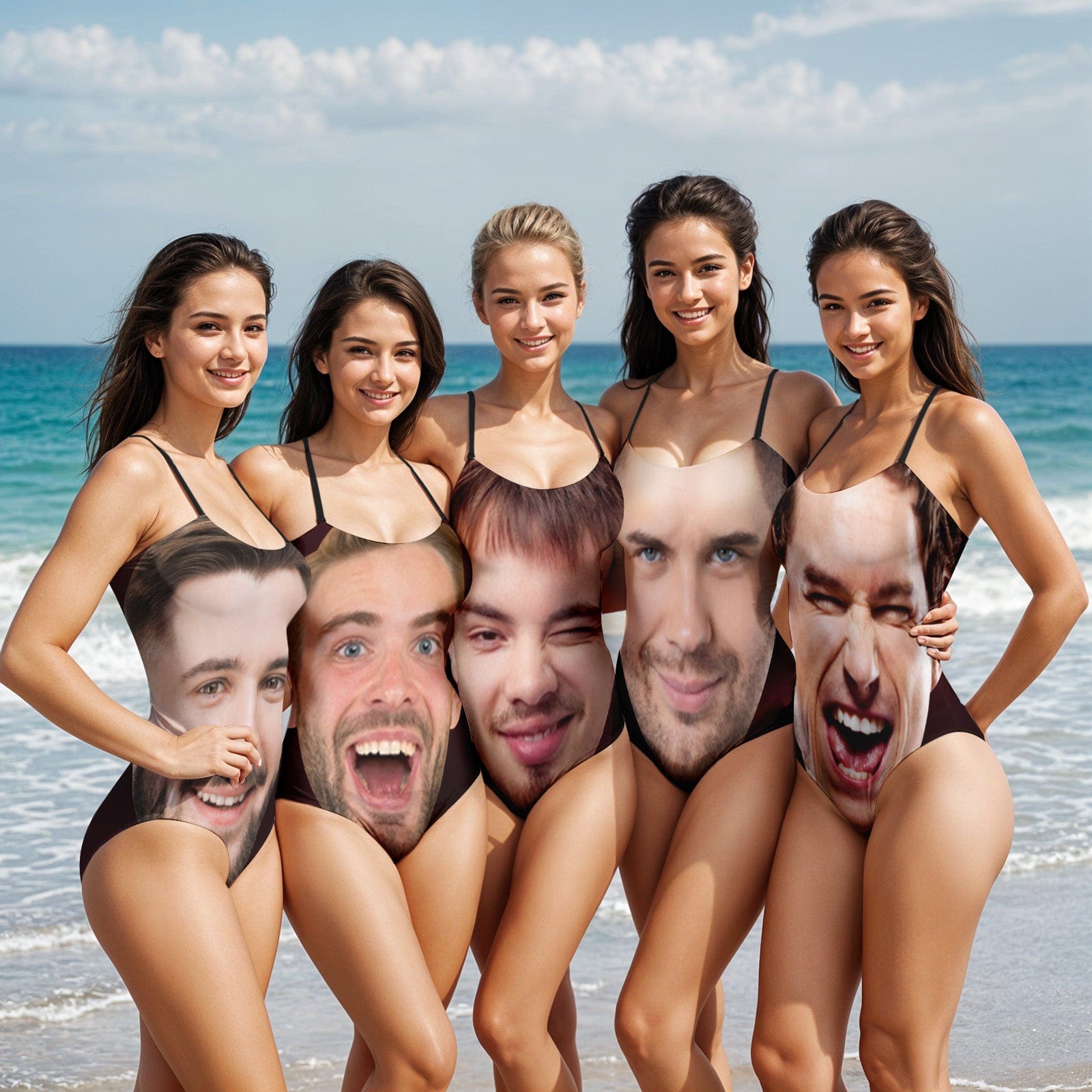 Custom Bathing Suit Face Bachelorette Swimsuit Women's One Piece Bridesmaid Party Swimsuits for Company - Giftlab