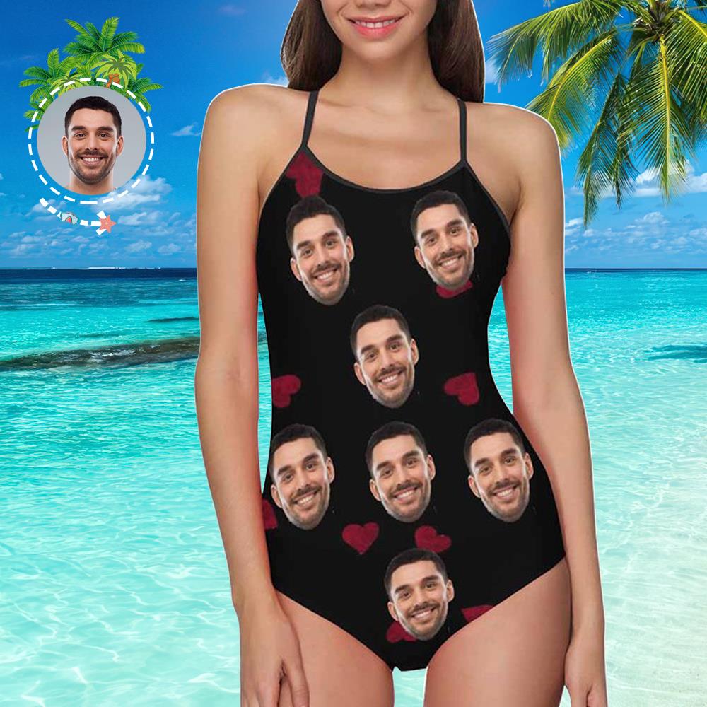 Custom Face Matching Couples Swimsuits Heart Couples Swimwear Gift for Lovers - Giftlab