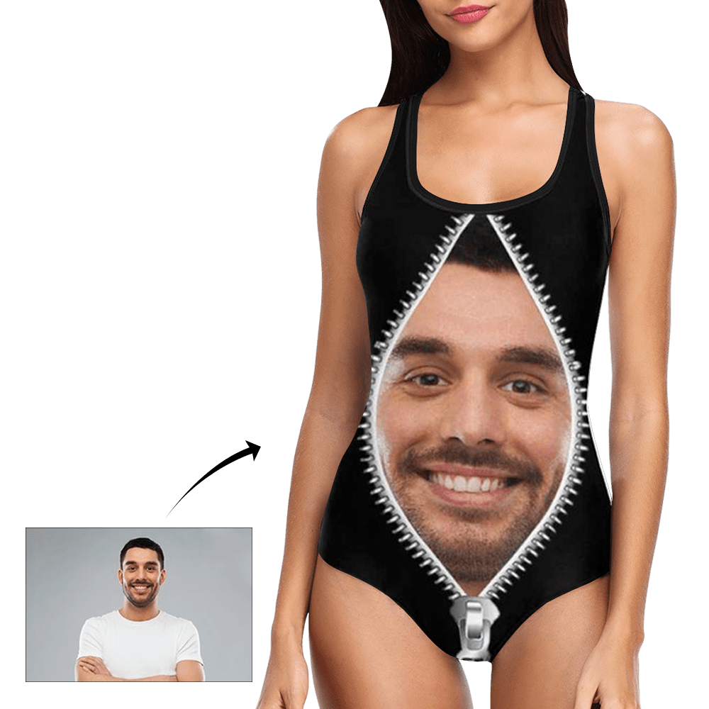 Custom Swimsuit With Husbands Face Custom Bathing Suit with Face One Piece Swimsuit - Giftlab