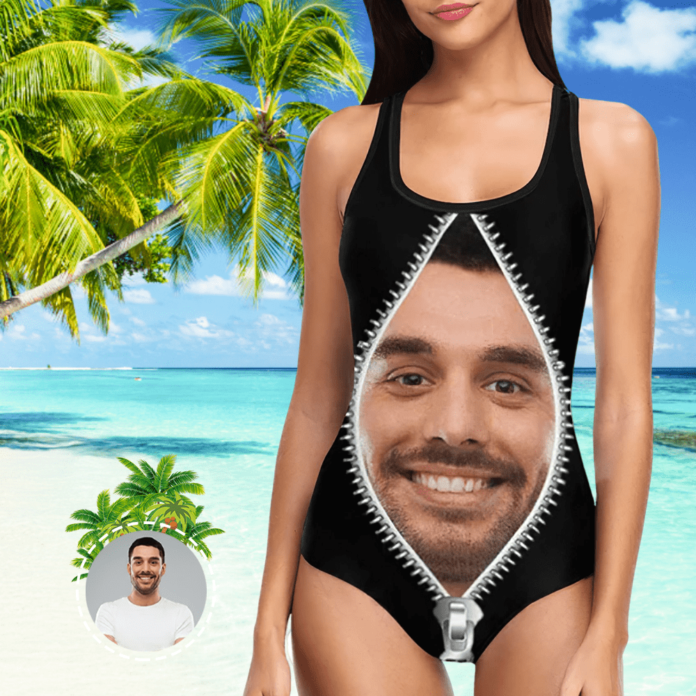 Custom Swimsuit With Husbands Face Custom Bathing Suit with Face One Piece Swimsuit - Giftlab