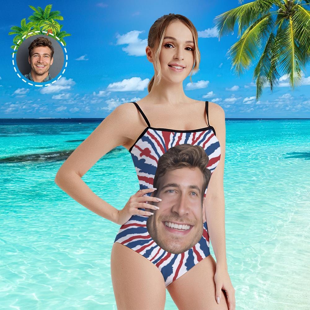 Custom Face Swimwear Women's Photo Slip One Piece Swimsuit- Tie Dye USA Flag - Giftlab