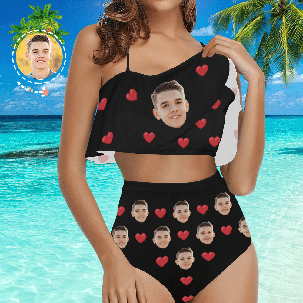 Customized High Waisted Bathing Suits Women's Swimwear Gift For Her - Heart Valentines Day Gifts - Giftlab