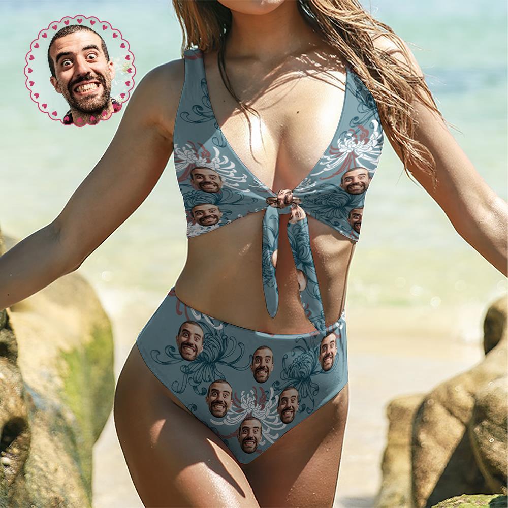 Personalized Photo Bikini Chest Strap Cute Bathing Suit Birthday Gift for Her - Chrysanthemum - Giftlab