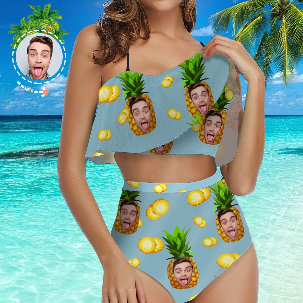 Custom Face Matching Couples Swimsuits Pineapple Couples Swimwear Gift for Lovers - Giftlab