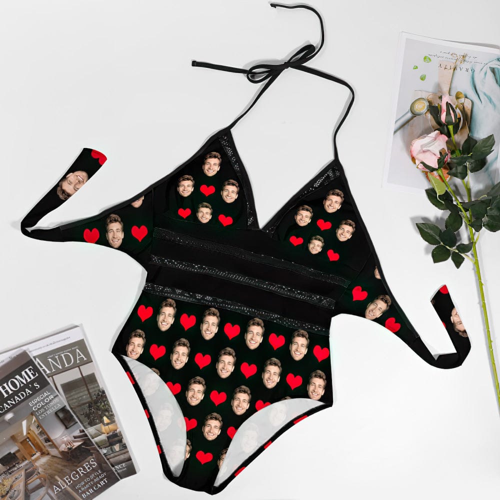 Personalised Plus Size Swimwear Gifts for Girlfriend With Face and Hearts - Giftlab
