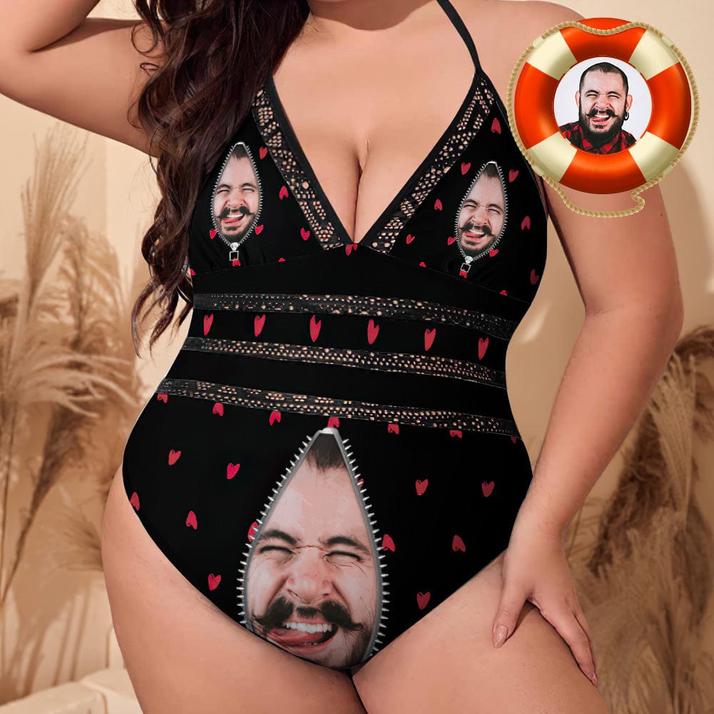 Plus Size Black Swimsuits With Face Zipper Gifts for Her - Giftlab
