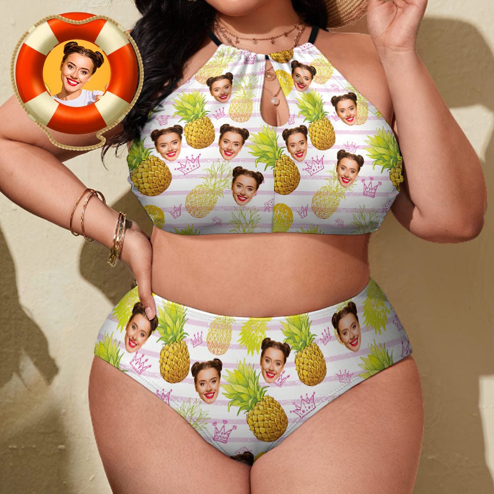 Custom Swimwear Face Plus Size Swimwear High Waisted Bikini Gift For Her-Pineapple - Giftlab