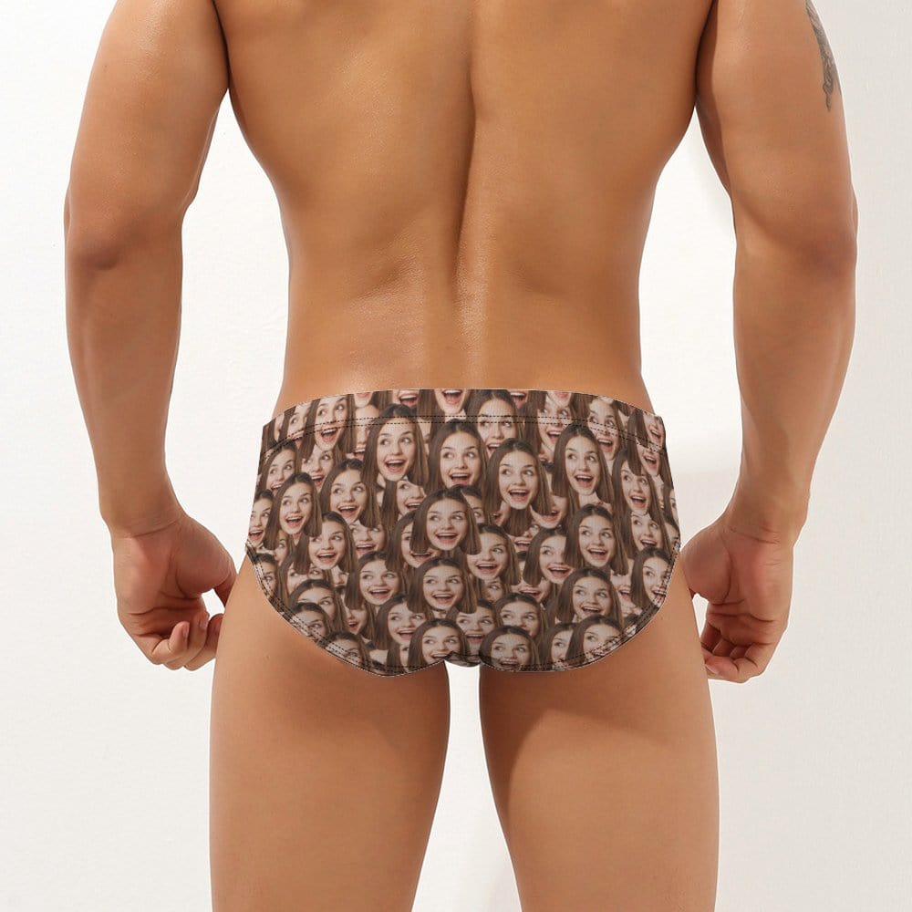 Custom Face Men's Swimming Trunks Personalized Face Mash Triangle Swim Briefs - Giftlab