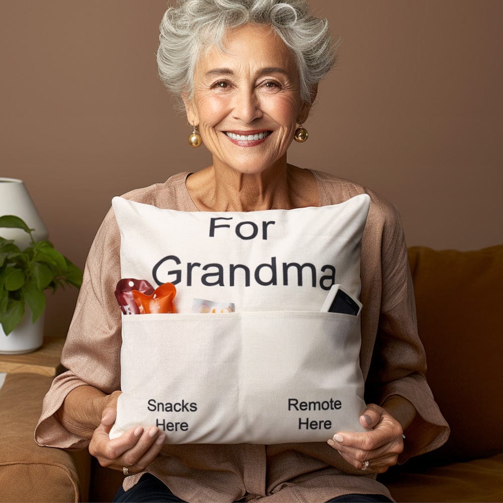 Custom Photo Pillow Case Remote Pocket Pillow Cover Personalized Text for Father, Grandpa, Grandma - Giftlab
