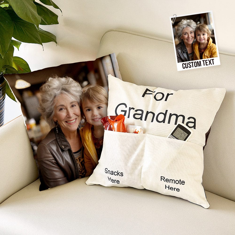 Custom Photo Pillow Case Remote Pocket Pillow Cover Personalized Text for Father, Grandpa, Grandma - Giftlab