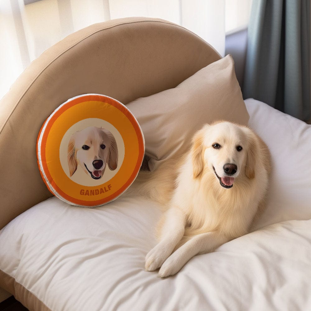Custom Round Shape Pillow Personalized Pet Photo with Name Gift for Pet Lover - Orange - Giftlab