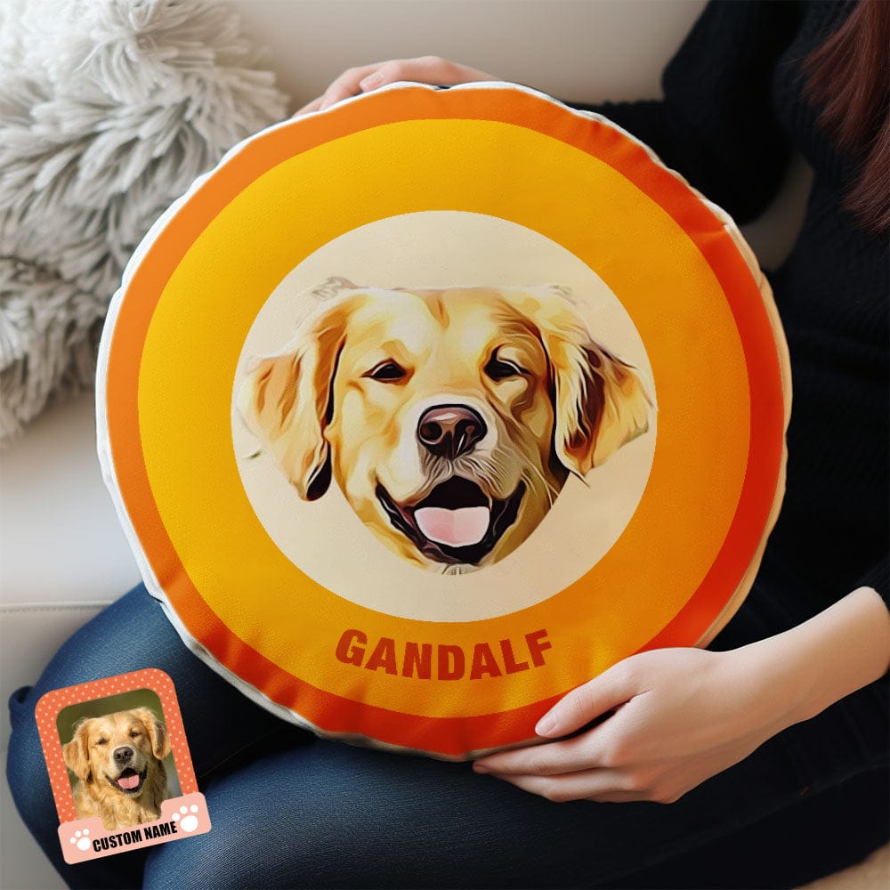 Custom Round Shape Pillow Personalized Pet Photo with Name Gift for Pet Lover - Orange - Giftlab
