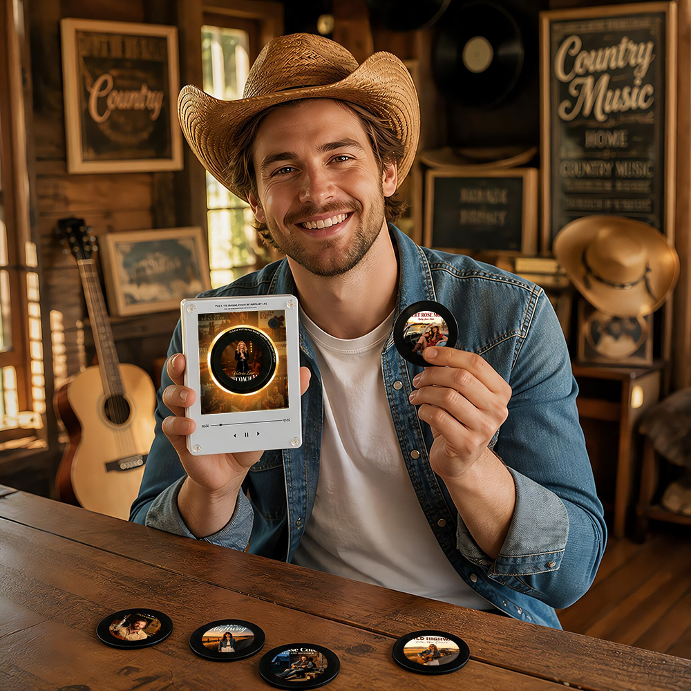 Custom Mini Vinyl Record Country Music Player With 9 Discs Magnetic Disc Music Player with Rechargeable Battery