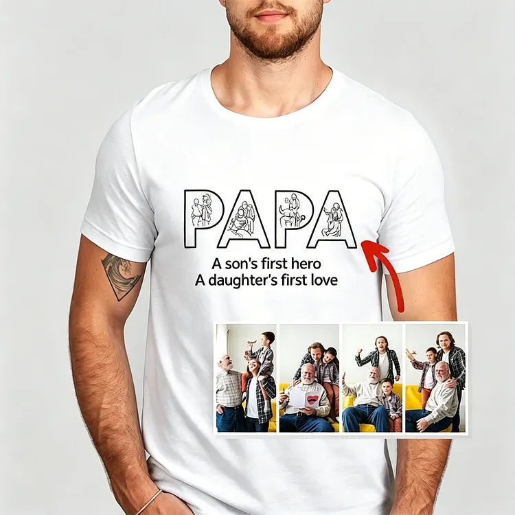 Personalized Photo-to-Line Art Dad Embroidered Shirt, Custom Father's Day Gift, Available in T-Shirt, Crewneck & Hoodie