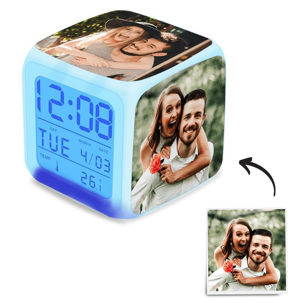 Personalized Alarm Clock Gifts for Couple Multiphoto Colorful Lights 3in*3in - Giftlab