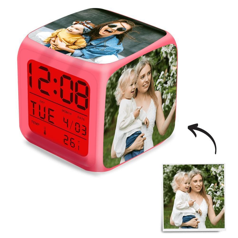 Light Alarm Clock Mother's Gifts Home Decor Multiphoto Colorful Lights 3in*3in - Giftlab