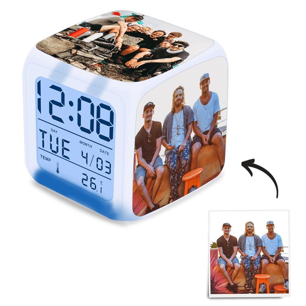 Custom Alarm Clock Anniversary Gifts For Best Friends Multiphoto Colorful Lights 3in*3in - Giftlab