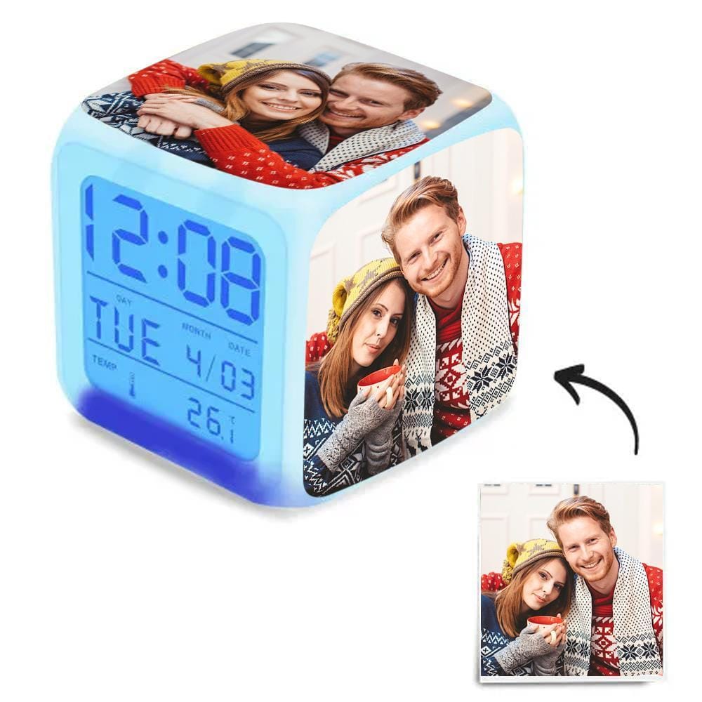 Personalized Alarm Clock Christmas Gifts Multiphoto Colorful Lights 3in*3in - Giftlab