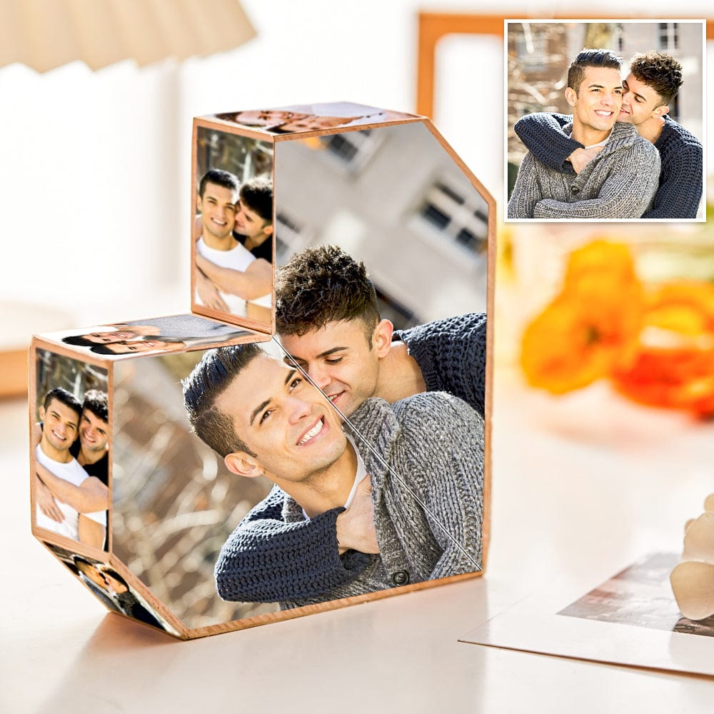 Custom Photo Rubic's Cube Wooden Cube Heart Shape Multiphoto Cube Gifts Male Couple - Giftlab