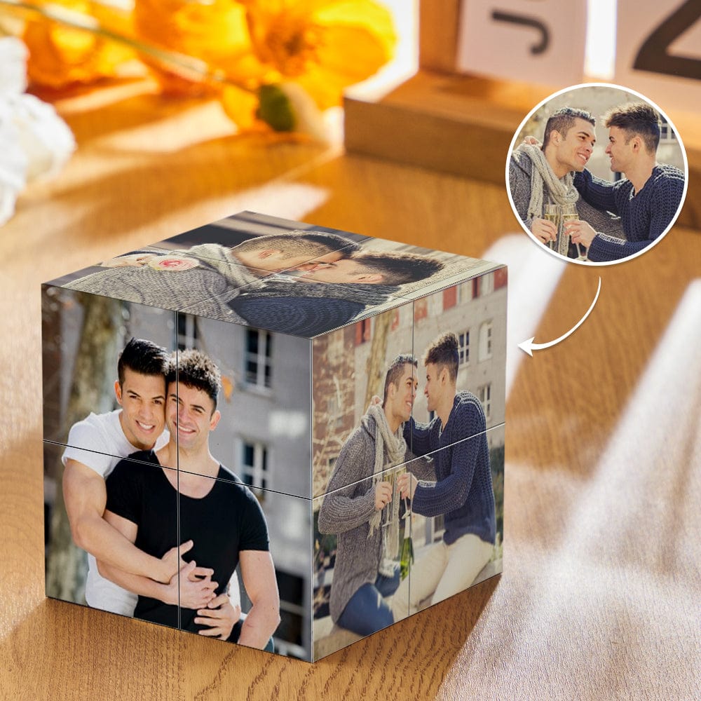 Custom Photo Rubic's Cube Wooden Cube Heart Shape Multiphoto Cube Gifts Male Couple - Giftlab