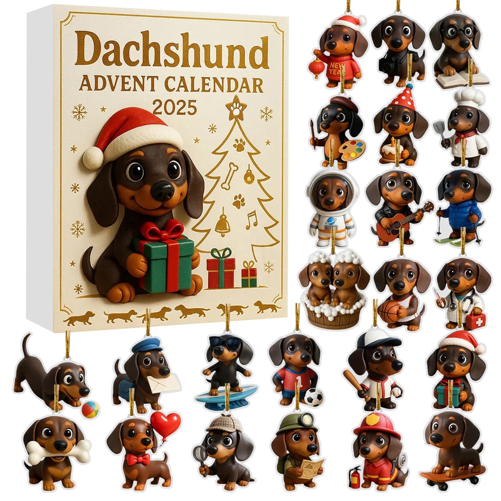 2026 Dachshund Advent Calendar, 24 Days Dog Collectible Surprises with Festive Puppy Acrylic Figures - For Lovers Family Christmas Decor Holiday Advent Gift