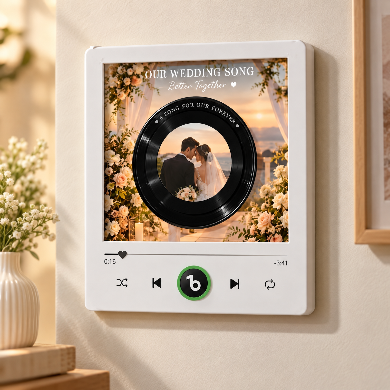 Custom Wedding Photo And Music Vinyl Fridge Magnet with Rotating Record Custom Records V6.0