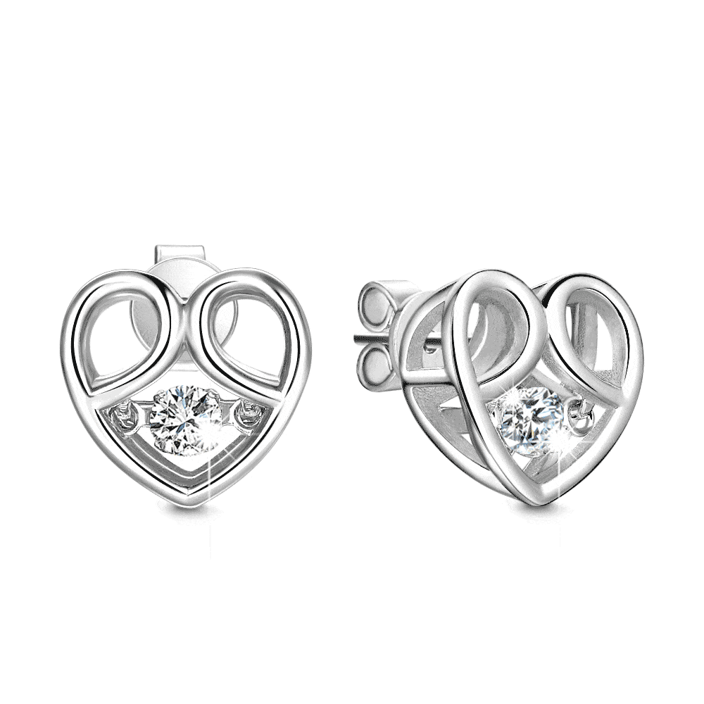 Zirconia Heart Stud Earrings Plated Silver Gifts For Girlfriend Valentines Day Gift - Giftlab