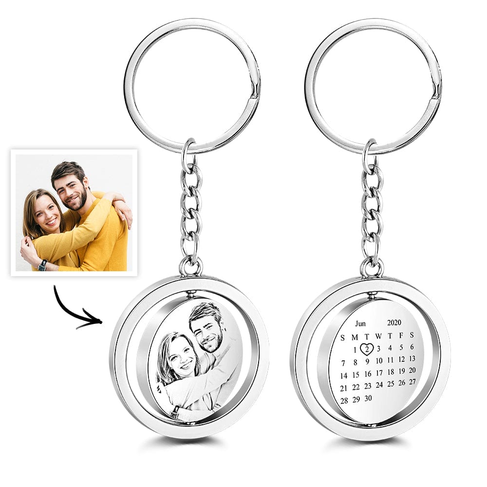 Custom Photo Calendar Keychain Rotate Special Date Couple Anniversary Gifts - Giftlab