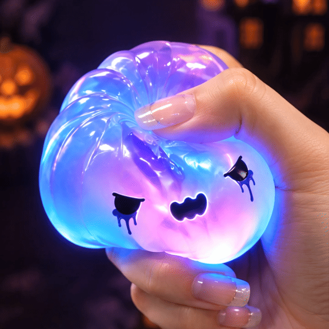 Halloween Light-Up Bun Squishy Toy, Glow-in-the-Dark Squeeze Ball, Cute Spooky Bun Stress Relief Fidget Toy